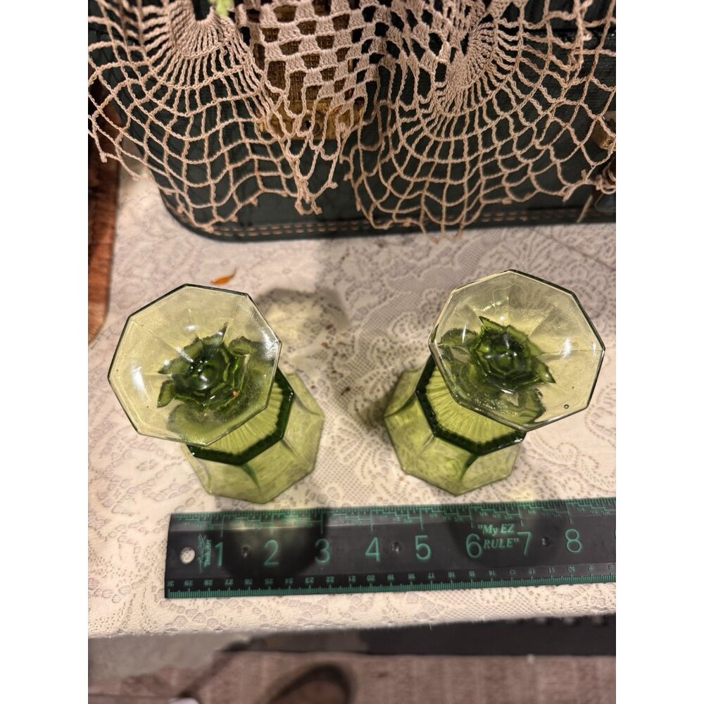 Vintage 1960s Green Octagonal Goblets (7) by Independence Small 7 oz. 4.75" T - Picture 7 of 8